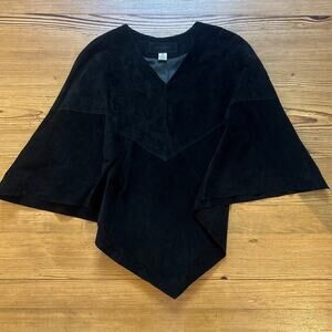 Decoded black suede leather pull over poncho coat SIZE XS